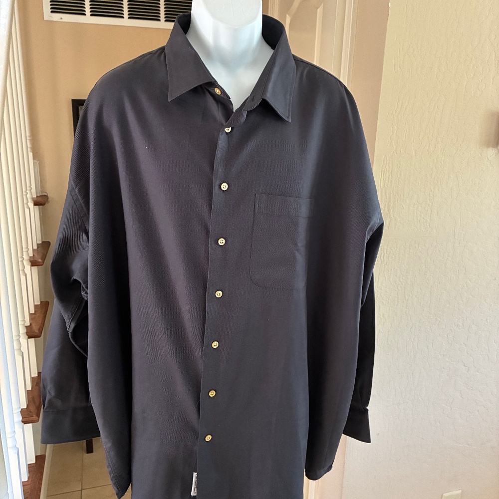 Gitman Bros. Big Man Long Sleeve Cotton Shirt Charcoal Grey Spread Collar 4XL